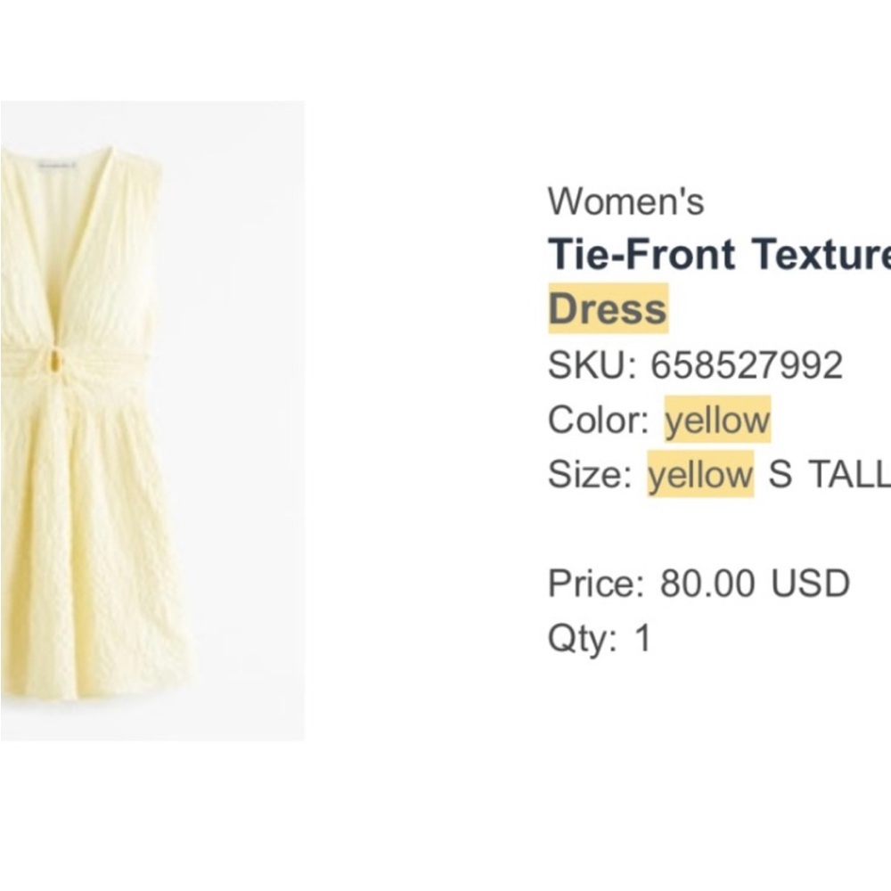 Abercrombie & Fitch Yellow Tie-Front Textured Dress